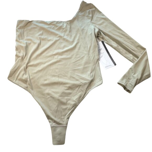 Lululemon Wundermost One-Shoulder Bodysuit Long Sleeve Nulu Thong Beige Large - Picture 1 of 7